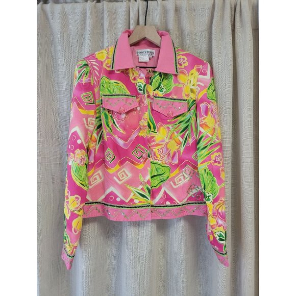 Nancy Bolen City Girl Pink colorful Silk Jacket, size‎ S - Picture 1 of 6
